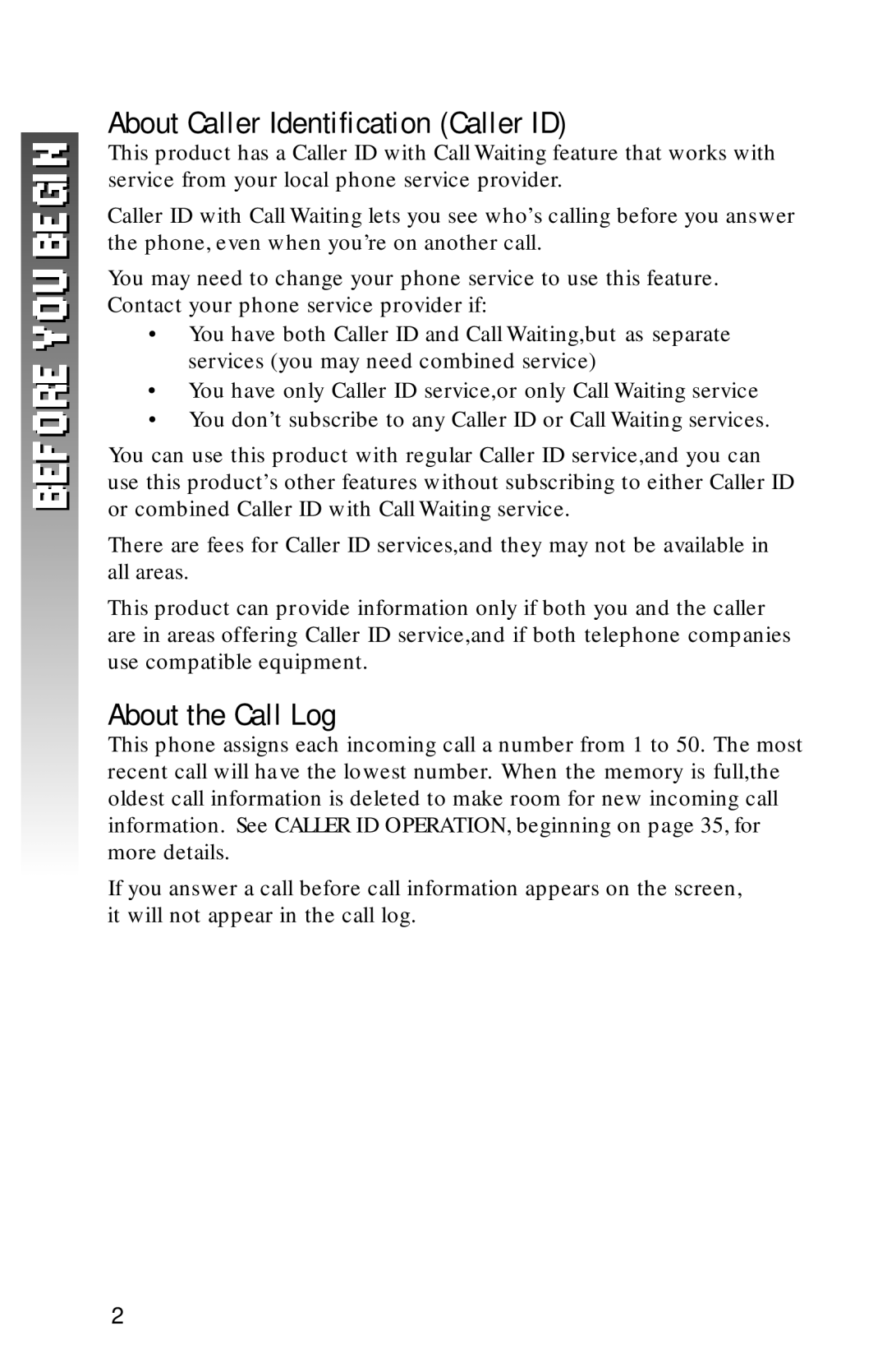 AT&T 1256 user manual About Caller Identification Caller ID, About the Call Log 