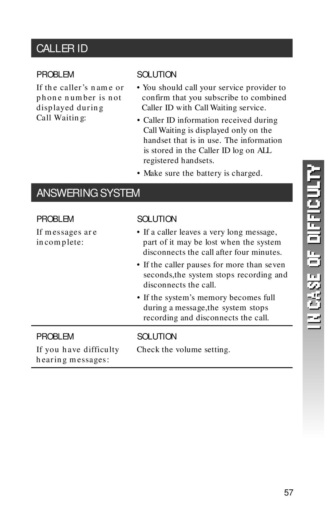 AT&T 1256 user manual Answering System, If messages are, Incomplete 