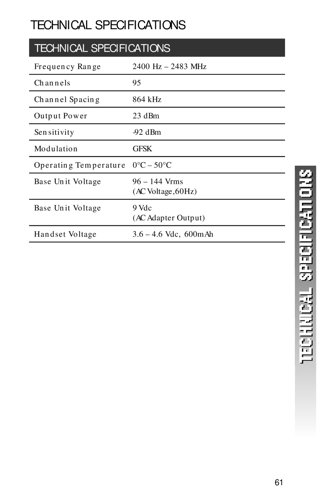 AT&T 1256 user manual Technical Specifications 