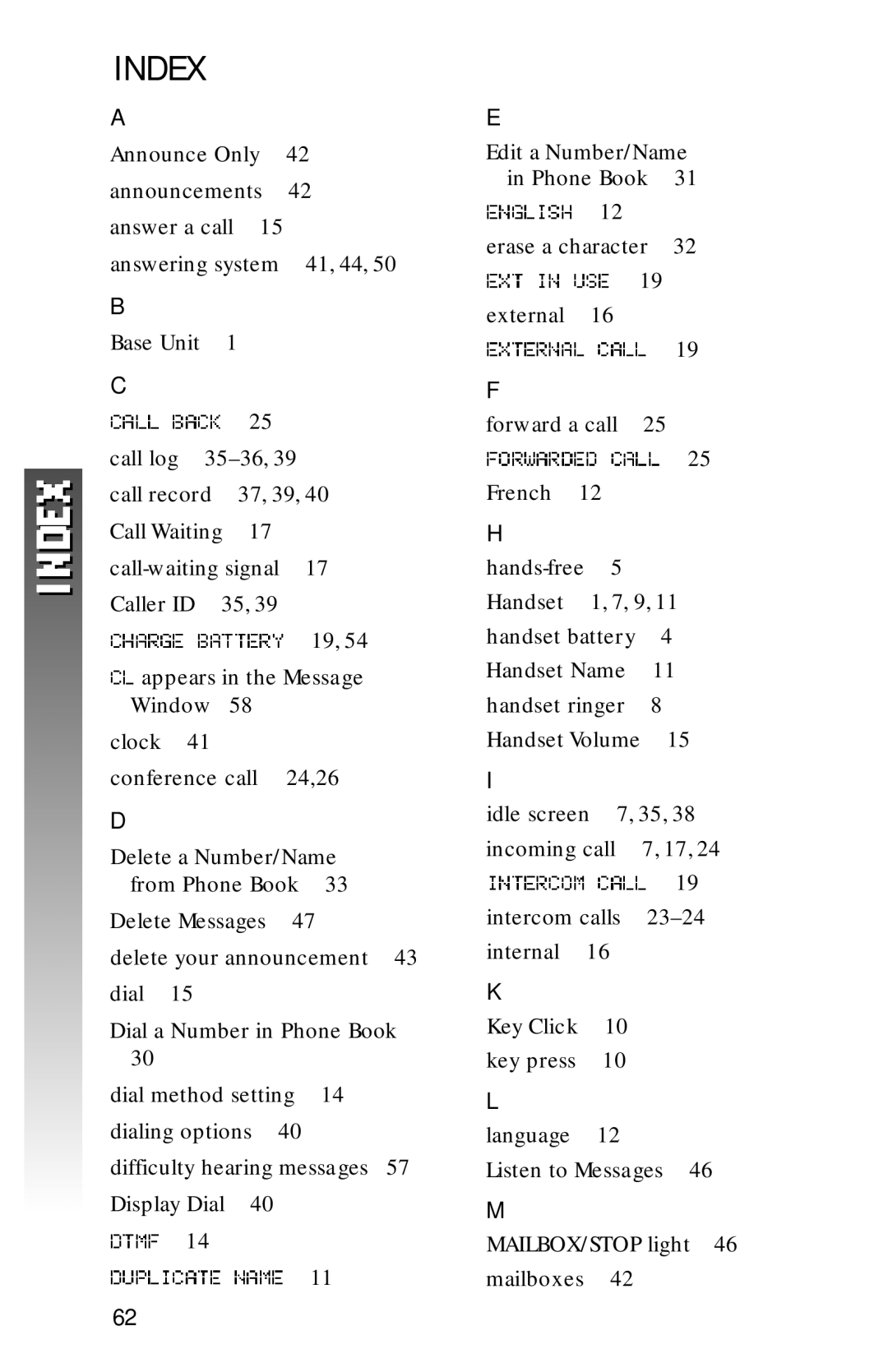 AT&T 1256 user manual Index 