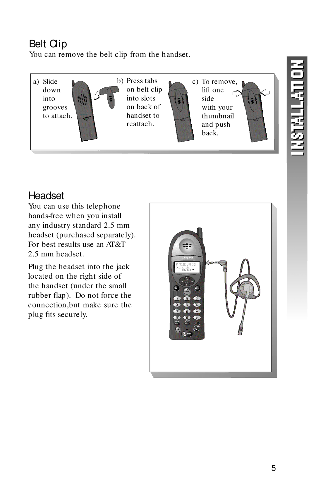 AT&T 1256 user manual Belt Clip, Headset 