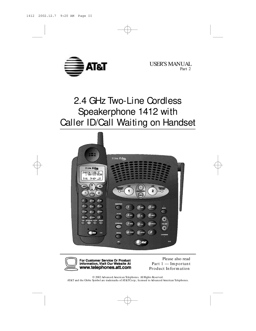 AT&T 1412 user manual Caller ID/Call Waiting on Handset, Part 1 Important Product Information 