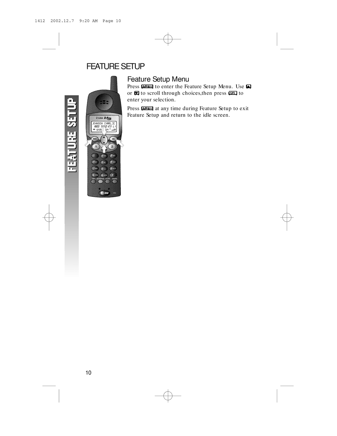 AT&T 1412 user manual Feature Setup Menu 