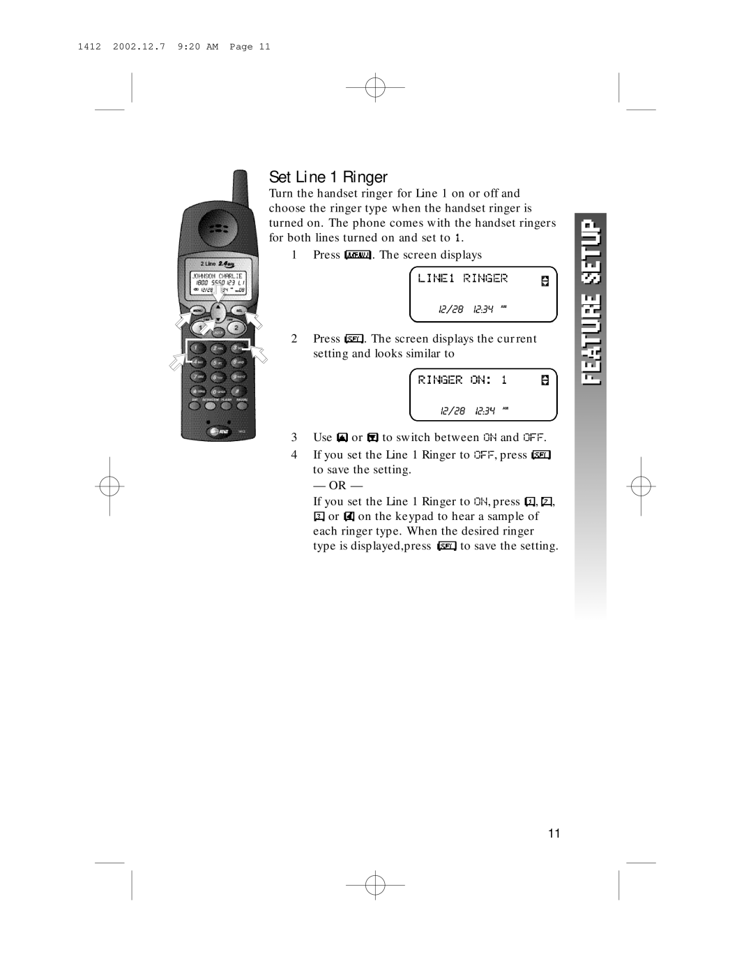 AT&T 1412 user manual Set Line 1 Ringer 