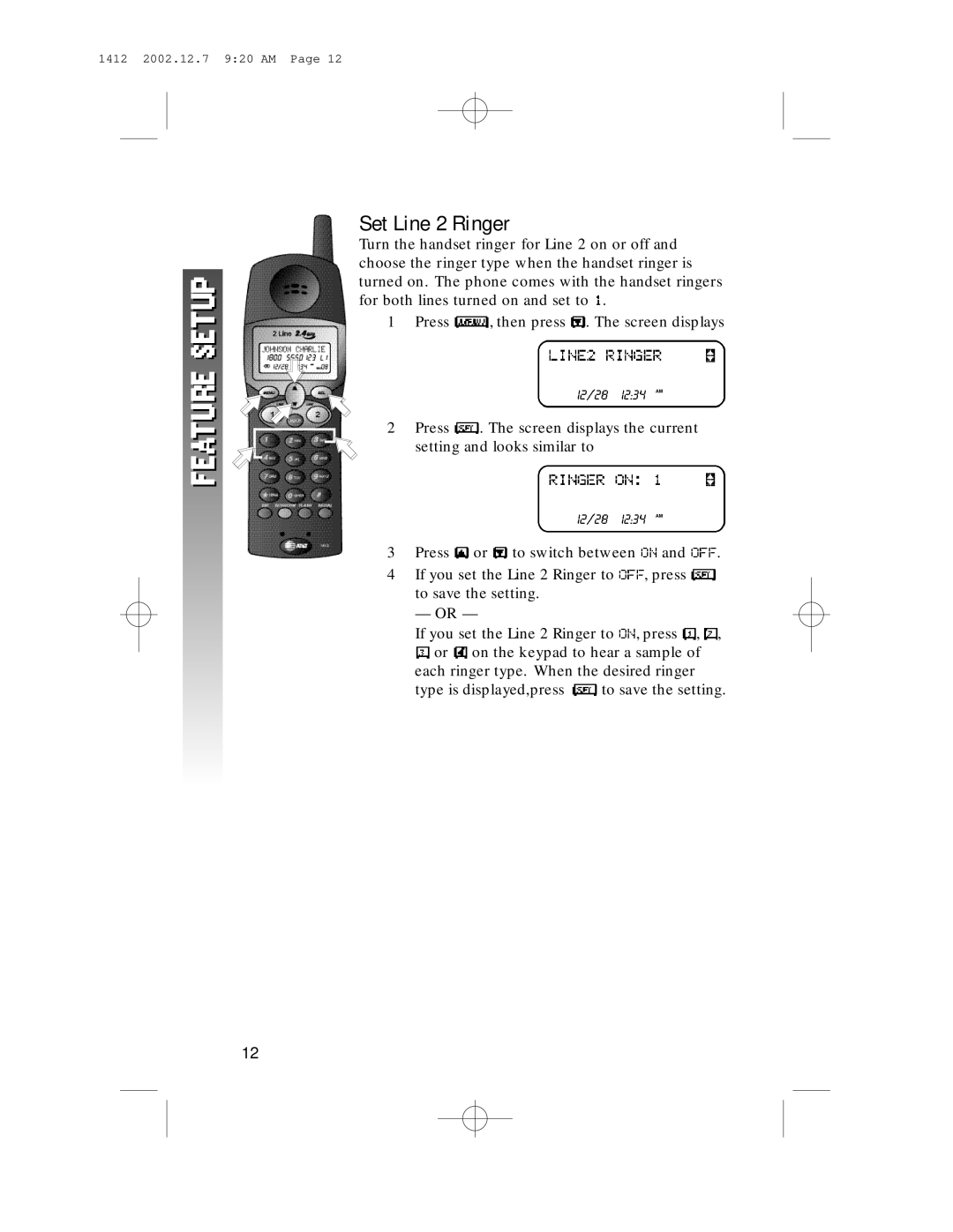 AT&T 1412 user manual Set Line 2 Ringer 