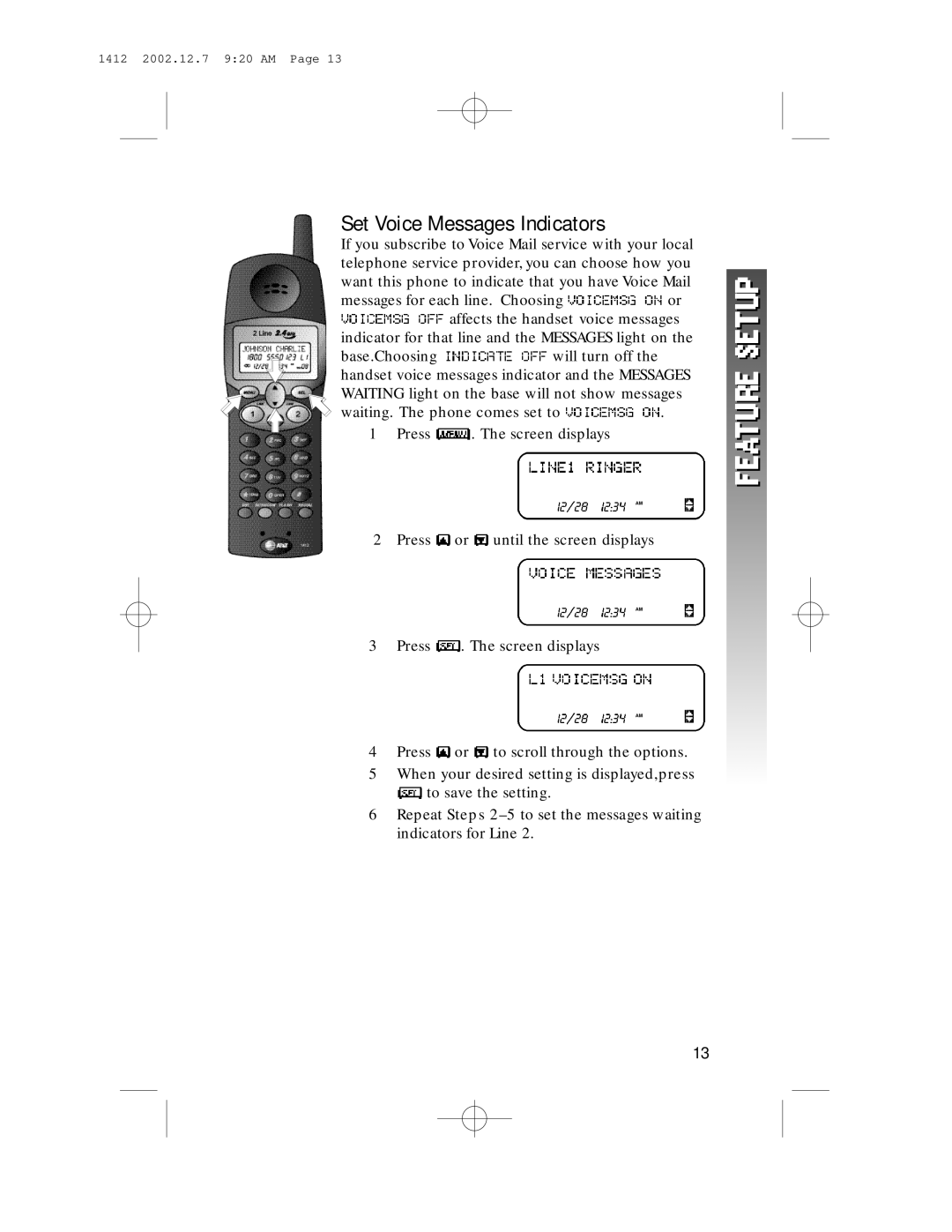 AT&T 1412 user manual Set Voice Messages Indicators 