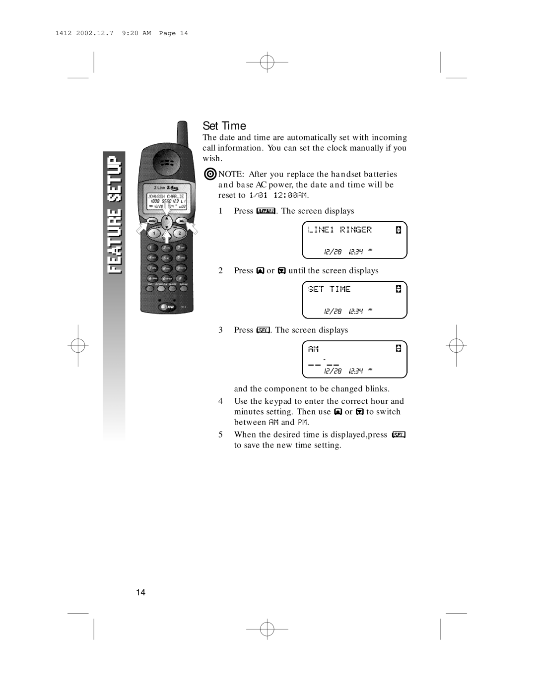 AT&T 1412 user manual Set Time 