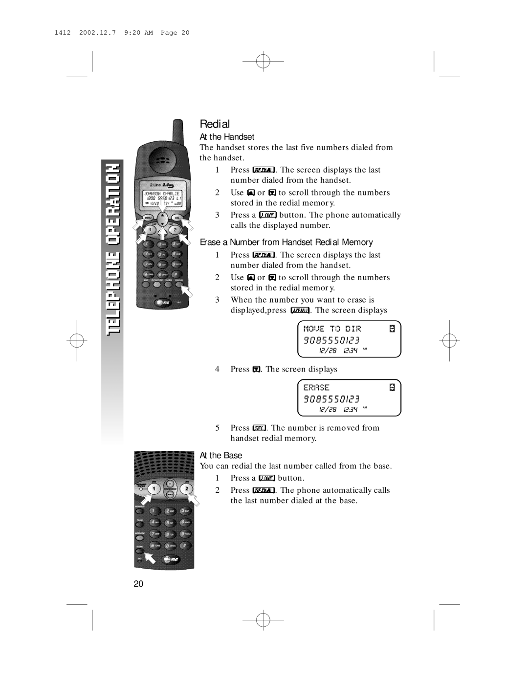 AT&T 1412 user manual Erase a Number from Handset Redial Memory 