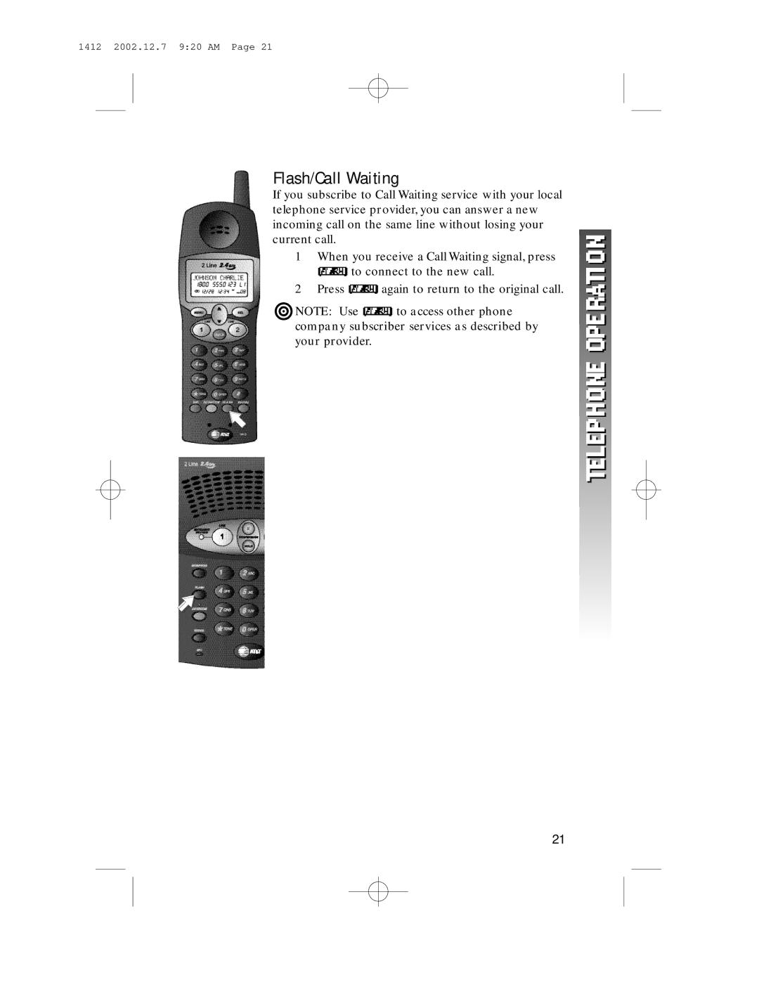 AT&T 1412 user manual Flash/Call Waiting 