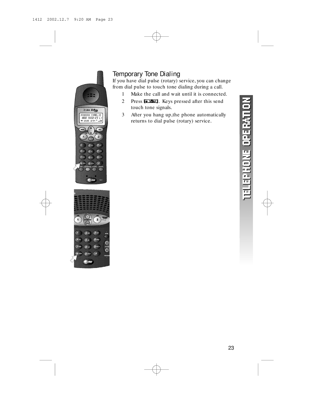 AT&T 1412 user manual Temporary Tone Dialing 