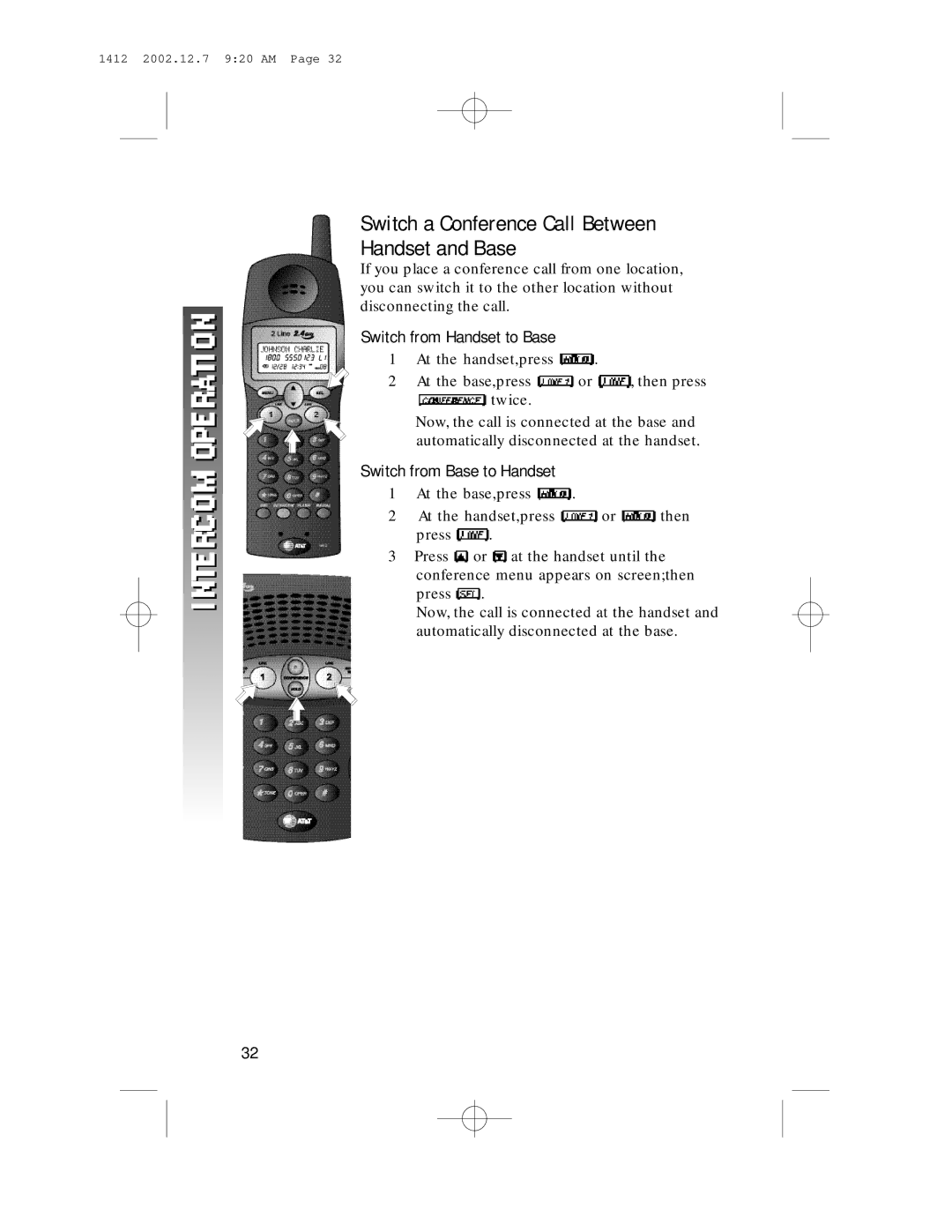 AT&T 1412 user manual Switch a Conference Call Between Handset and Base, Switch from Handset to Base 