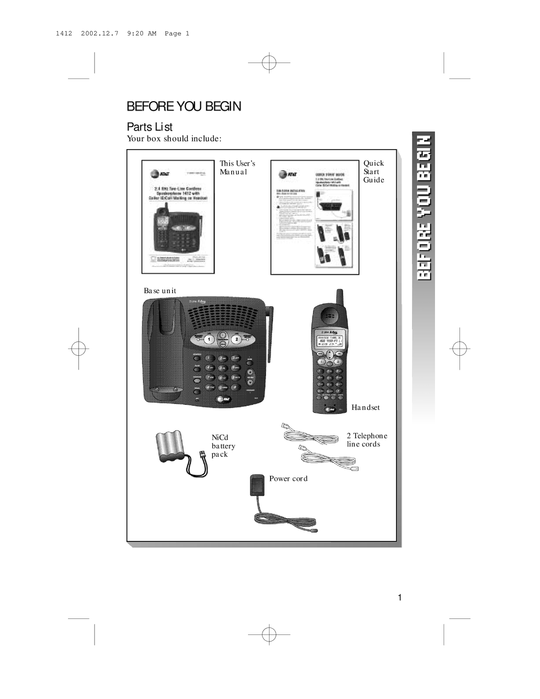 AT&T 1412 user manual Before YOU Begin, Parts List 