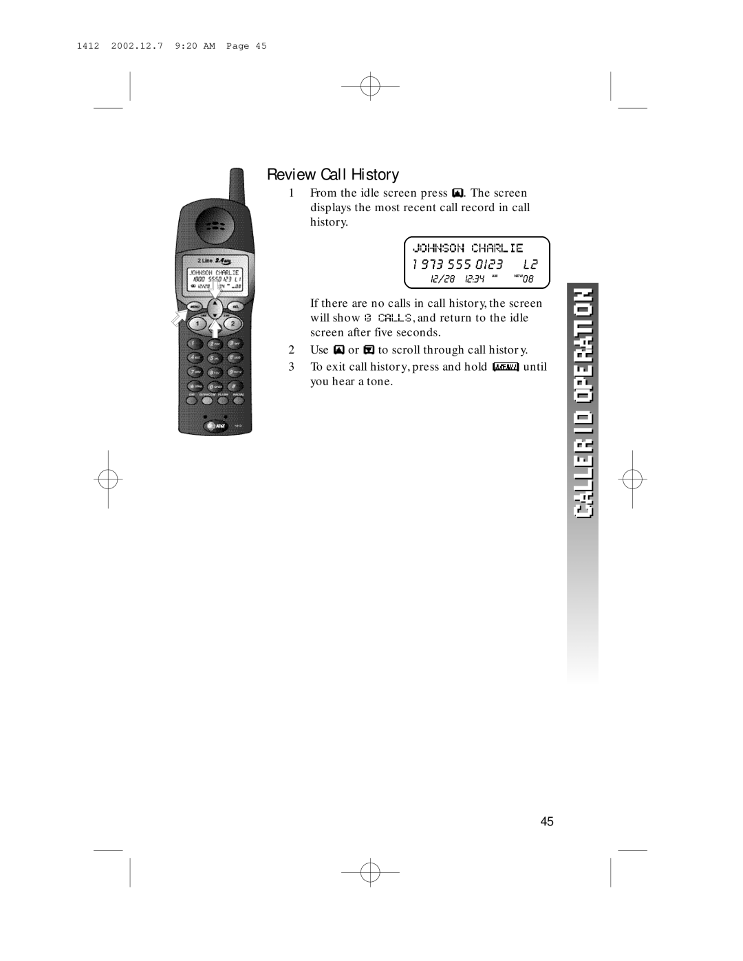 AT&T 1412 user manual Review Call History 