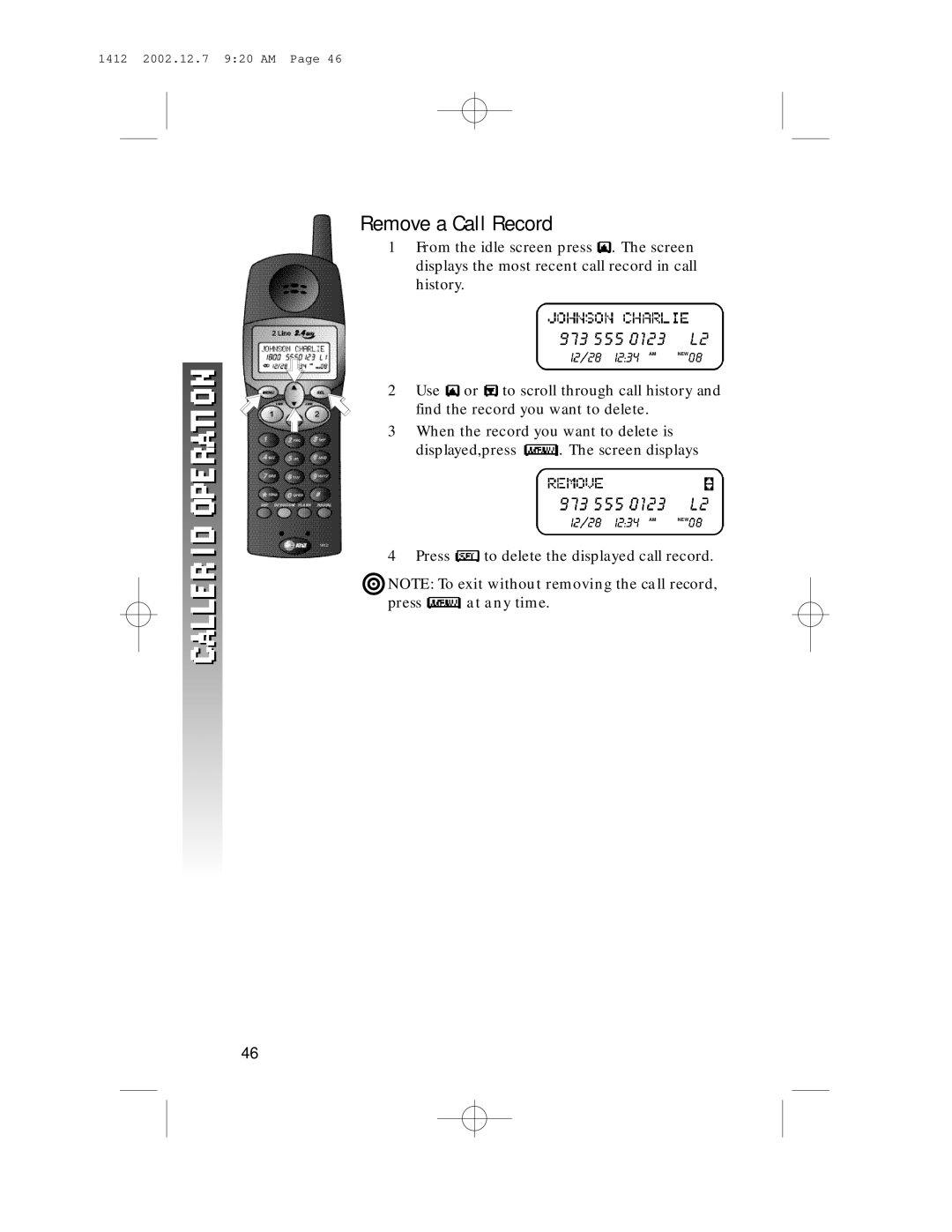 AT&T 1412 user manual Remove a Call Record 