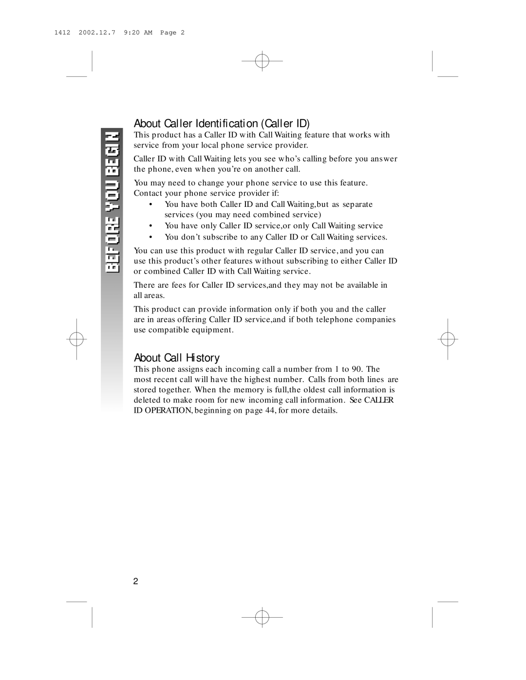 AT&T 1412 user manual About Caller Identification Caller ID, About Call History 