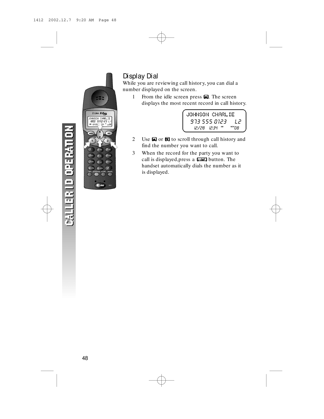 AT&T 1412 user manual Display Dial 