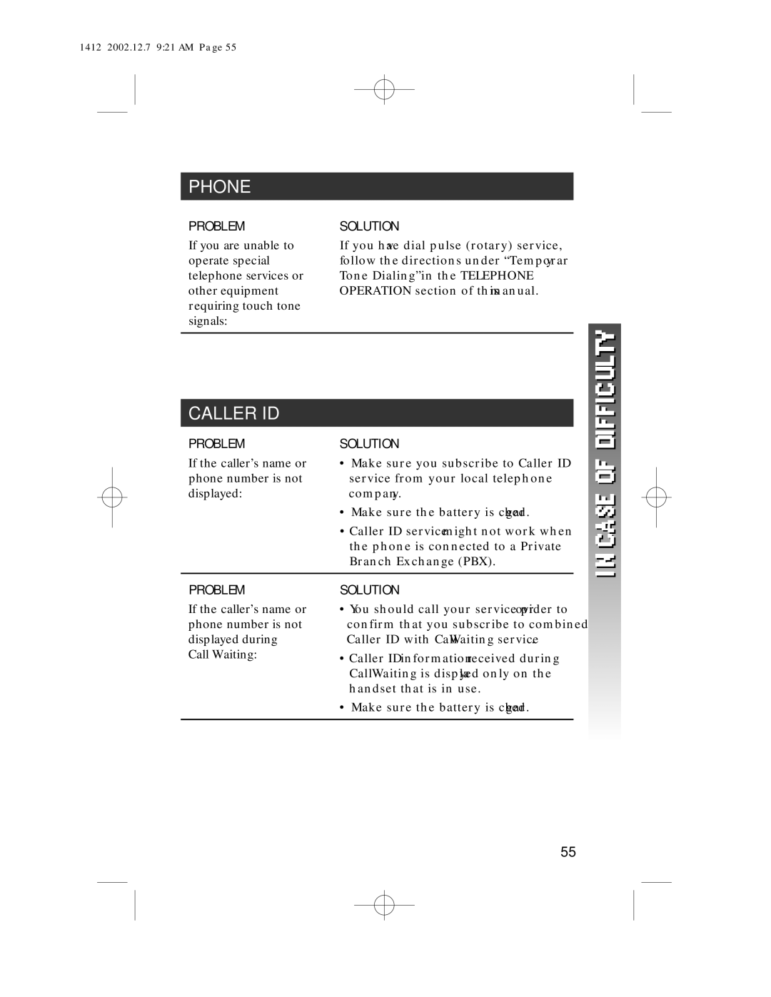 AT&T 1412 user manual Caller ID, If the caller’s name or phone number is not displayed 