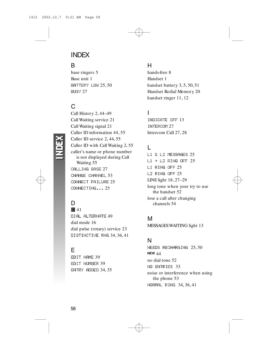 AT&T 1412 user manual Index 