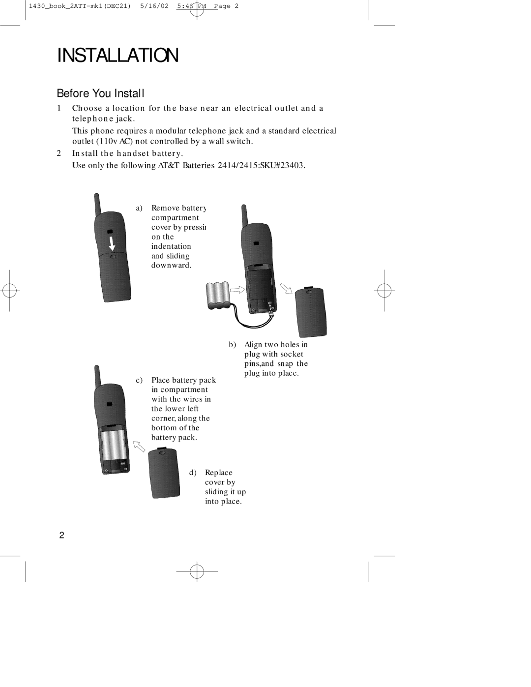 AT&T 1430 user manual Installation, Before You Install 