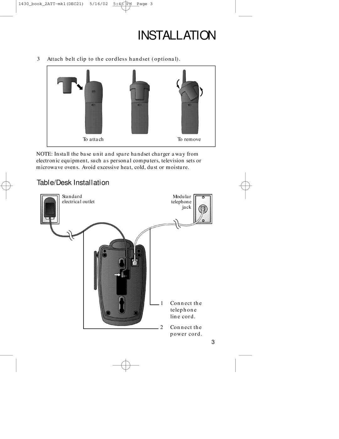 AT&T 1430 user manual Table/Desk Installation 