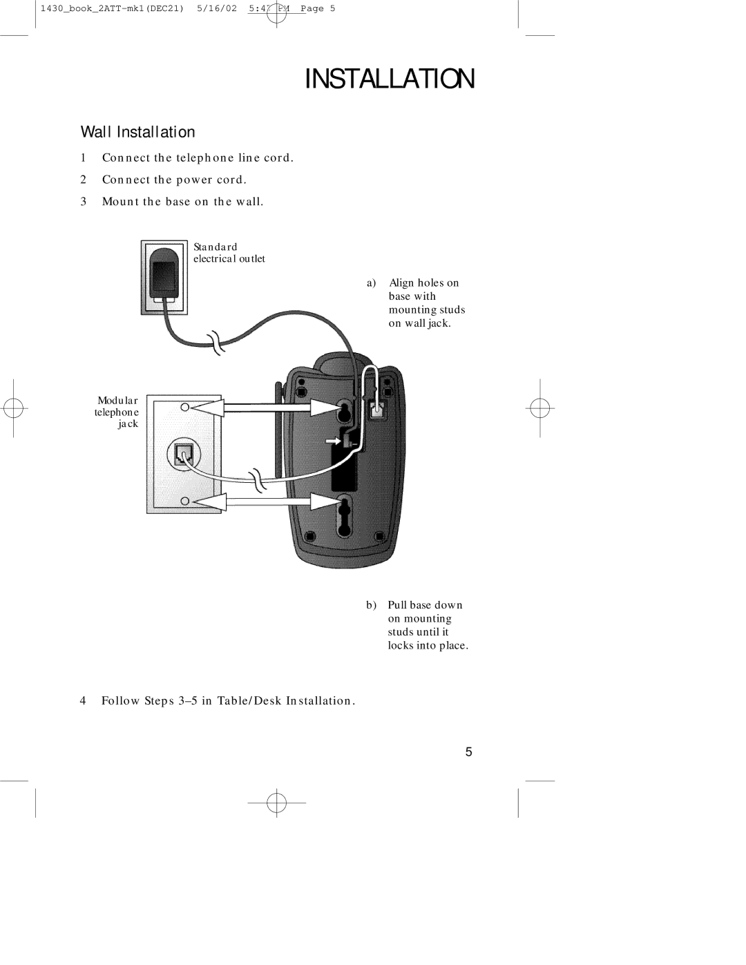 AT&T 1430 user manual Wall Installation 