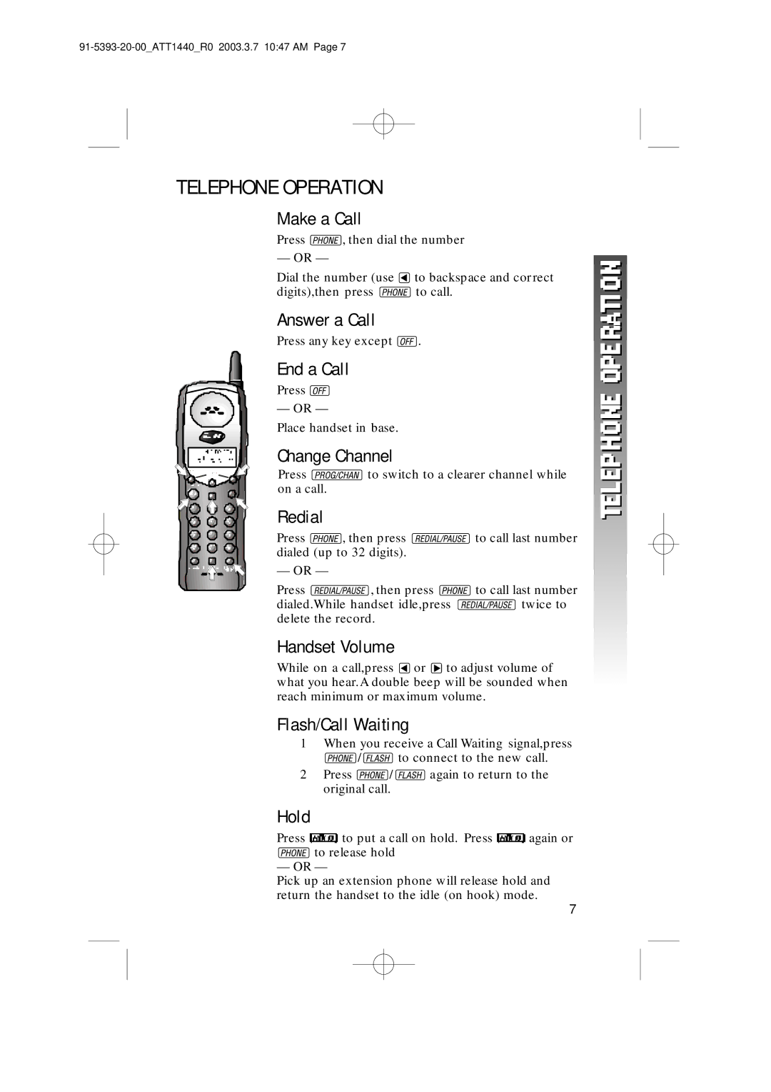 AT&T 1440 user manual Telephone Operation 