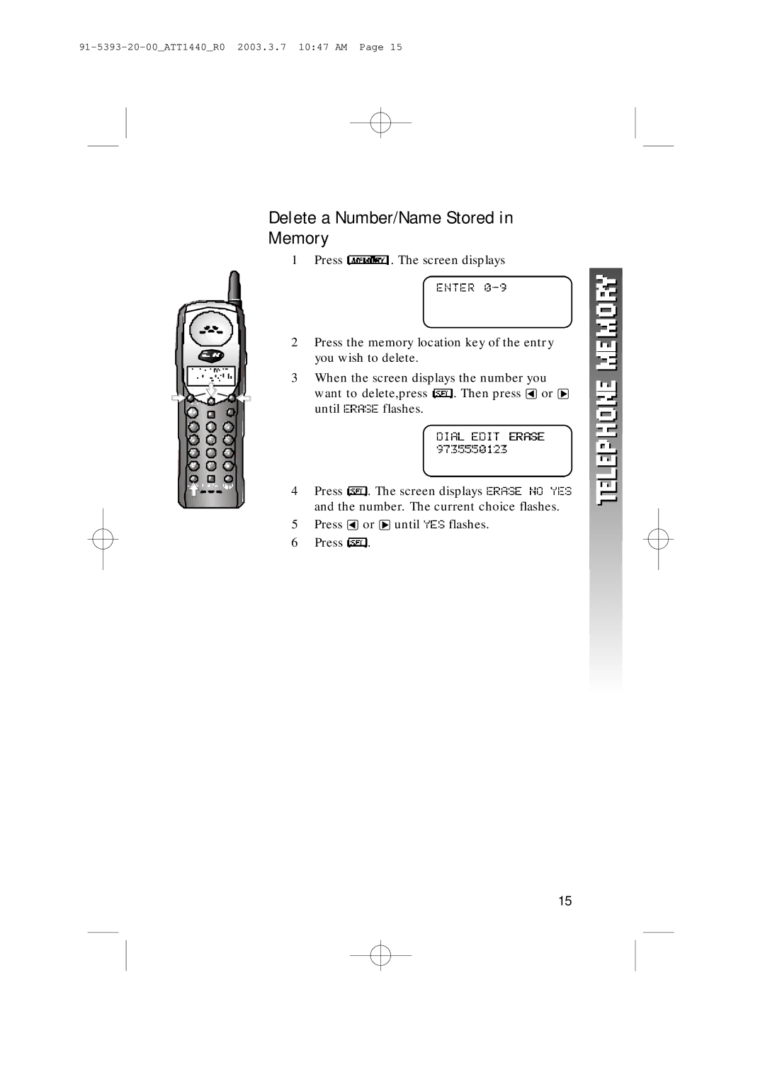 AT&T 1440 user manual Delete a Number/Name Stored Memory 