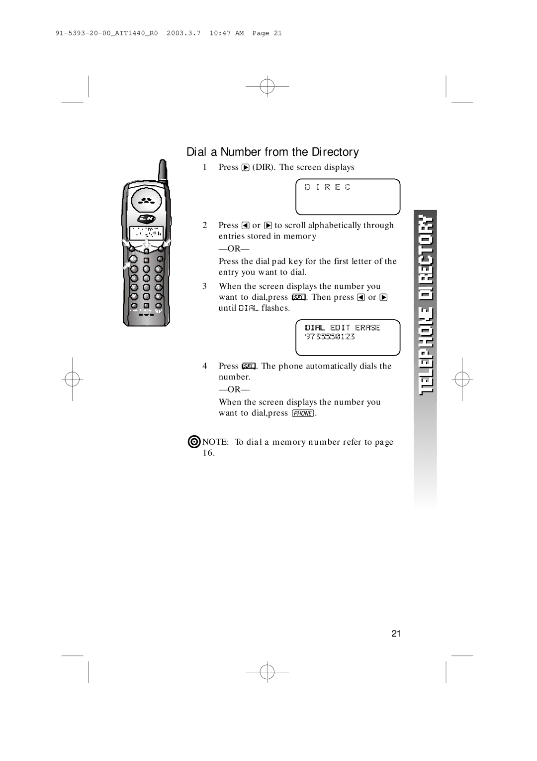 AT&T 1440 user manual Dial a Number from the Directory 