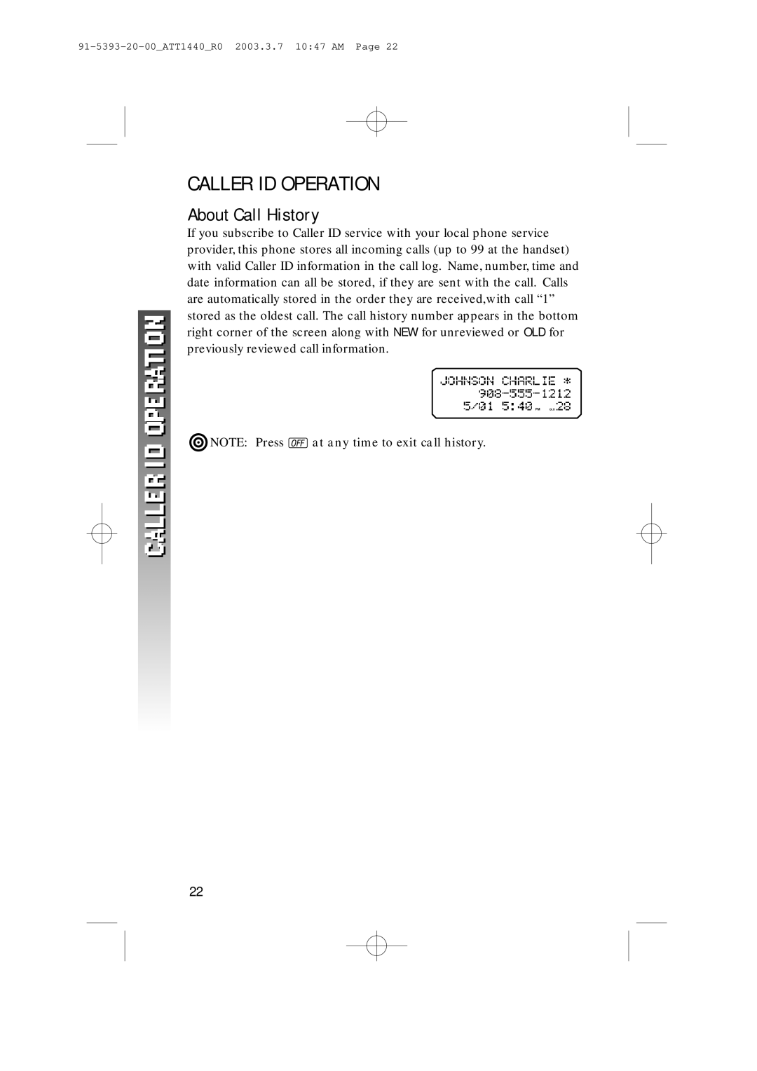 AT&T 1440 user manual Caller ID Operation, About Call History 