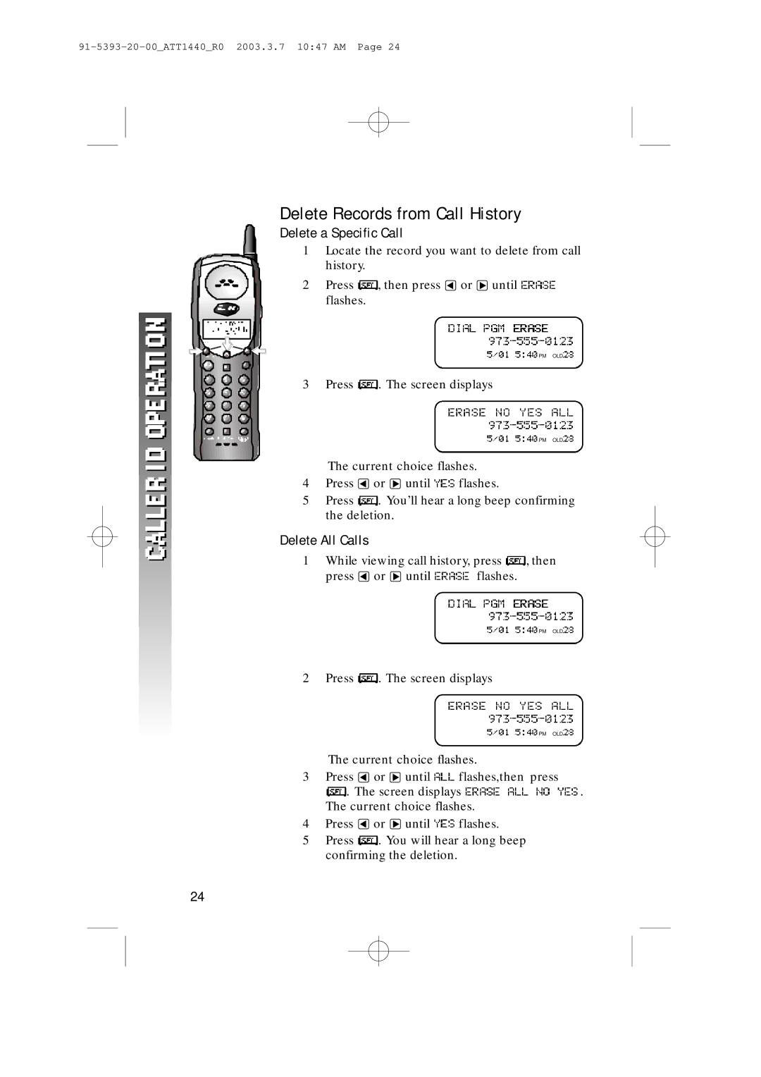 AT&T 1440 user manual Delete Records from Call History, Delete a Specific Call 