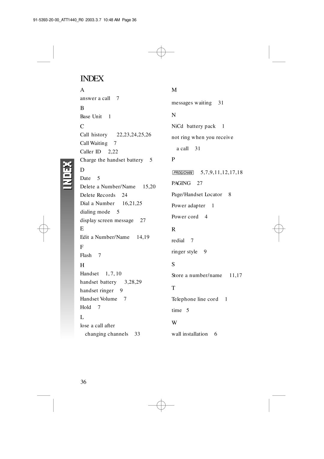 AT&T 1440 user manual Index 