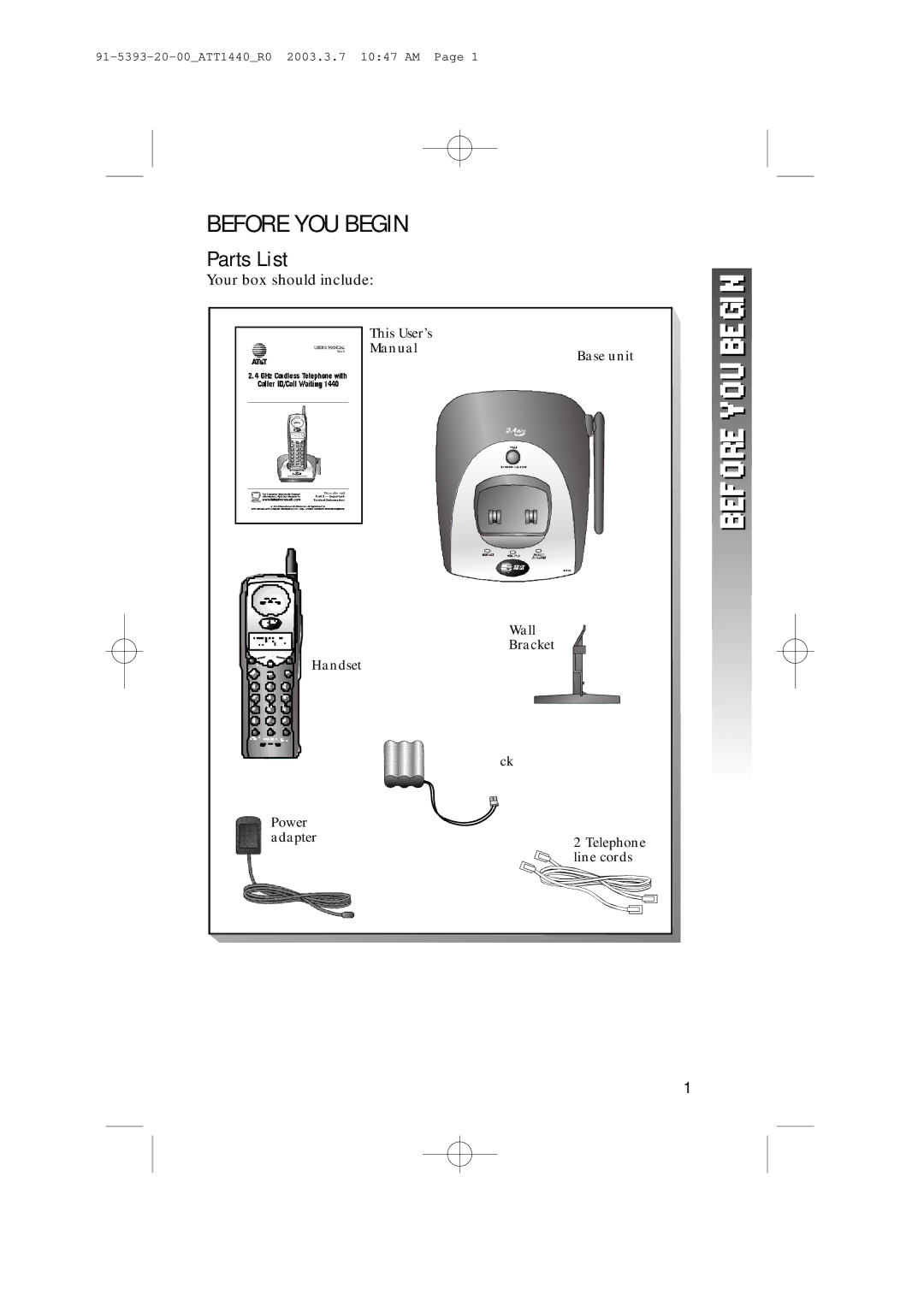 AT&T 1440 user manual Before YOU Begin, Parts List 