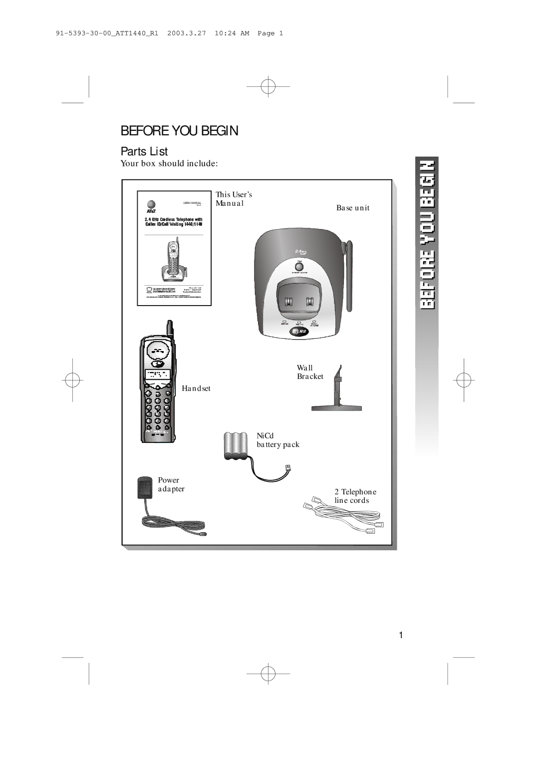 AT&T 1440/1140 user manual Before YOU Begin, Parts List 