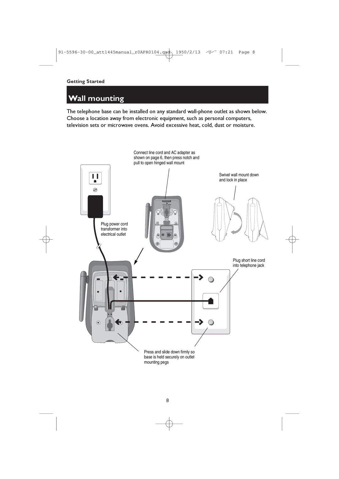 AT&T 1445/1145 user manual Wall mounting 