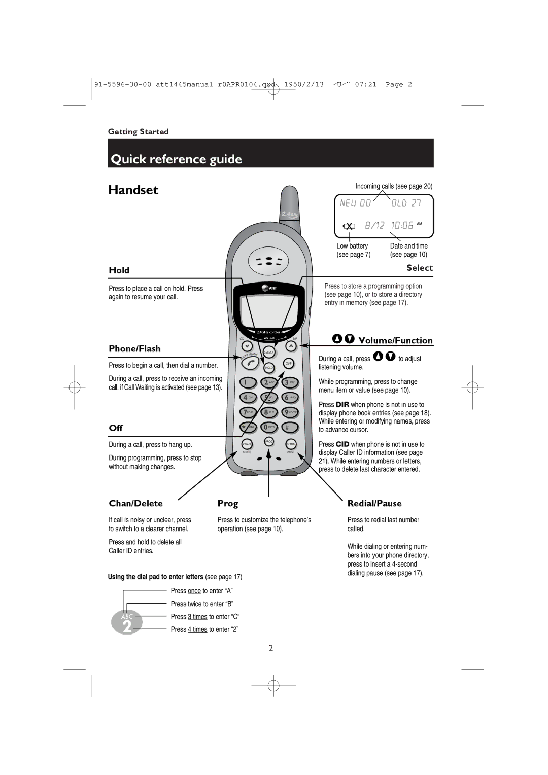 AT&T 1445/1145 user manual Quick reference guide 