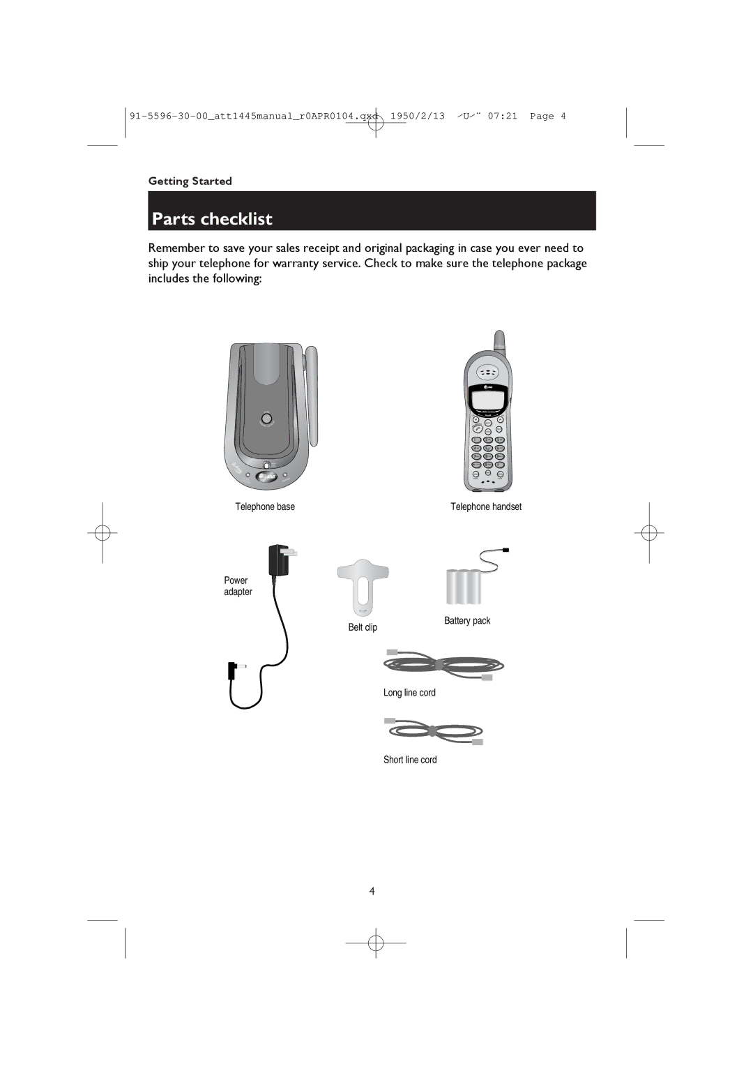 AT&T 1445/1145 user manual Parts checklist 