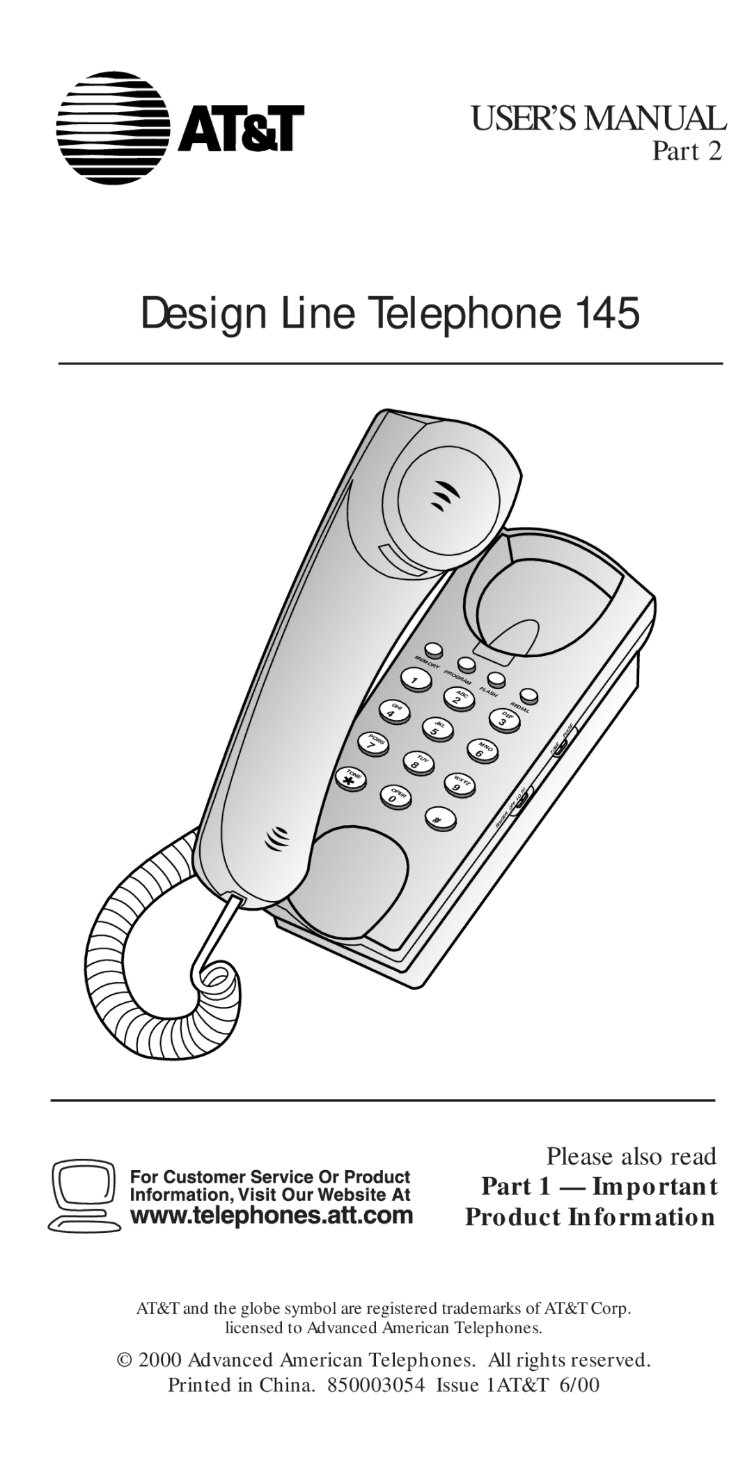 AT&T 145 user manual Design Line Telephone 