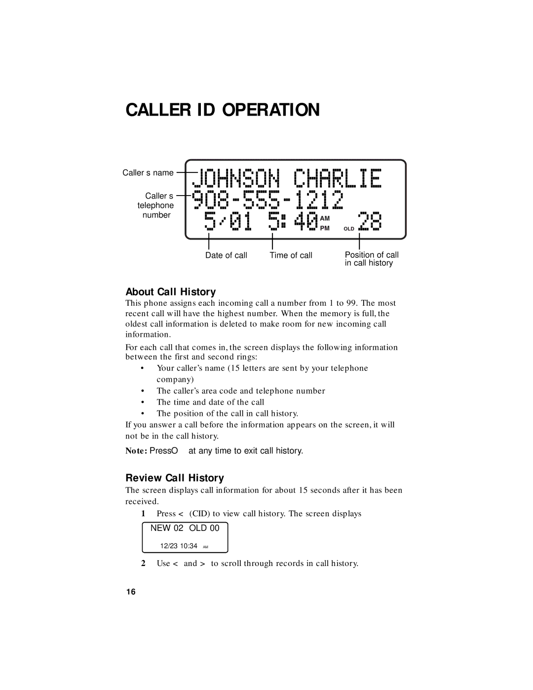 AT&T 1455 user manual Caller ID Operation, About Call History, Review Call History 