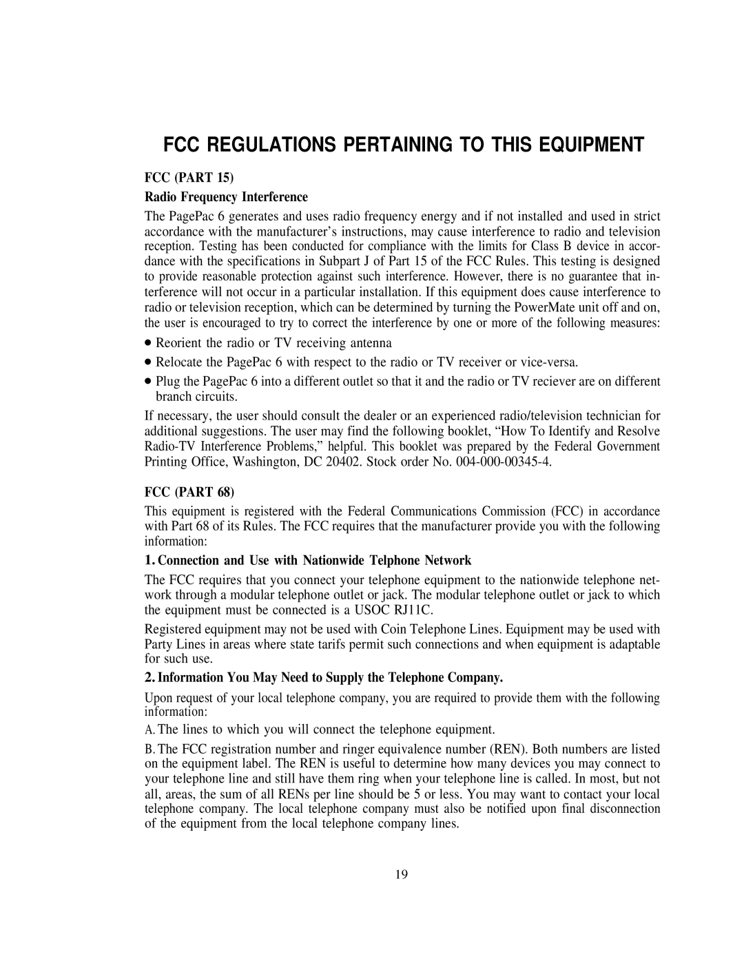 AT&T 146 installation manual FCC Regulations Pertaining to this Equipment, FCC Part, Radio Frequency Interference 