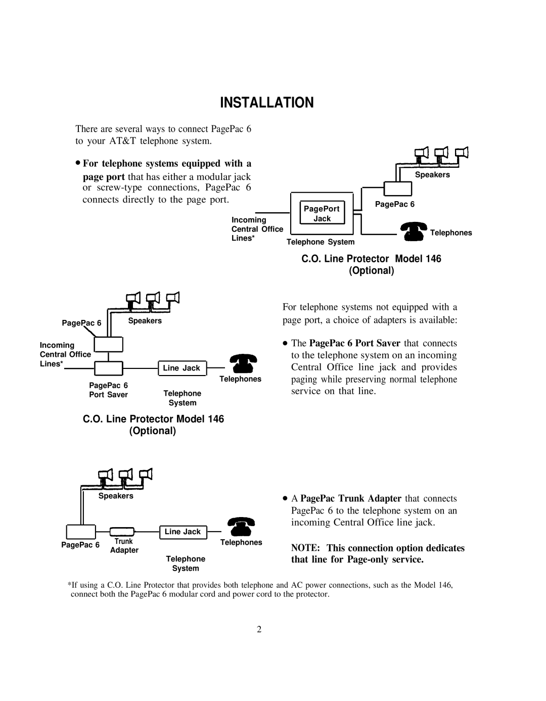 AT&T 146 installation manual Installation, For telephone systems equipped with a, Line Protector Model Optional 