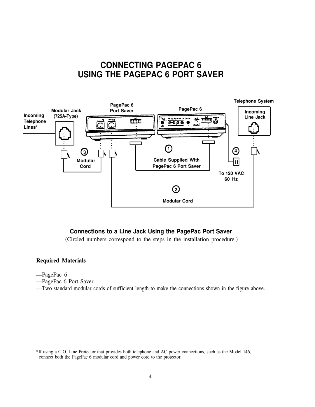 AT&T 146 Connecting Pagepac Using the Pagepac 6 Port Saver, Connections to a Line Jack Using the PagePac Port Saver 