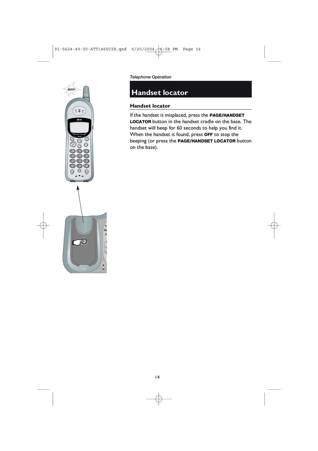 AT&T 1465 user manual Handset locator 