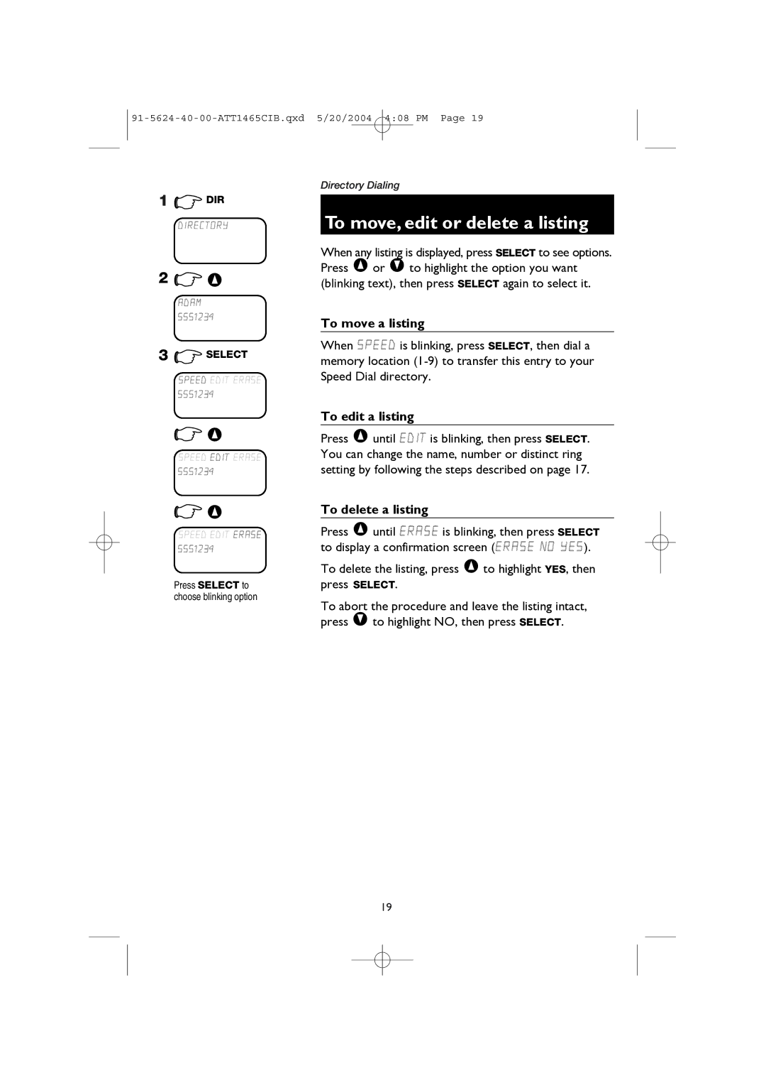 AT&T 1465 user manual To move, edit or delete a listing, To move a listing, To edit a listing, To delete a listing 