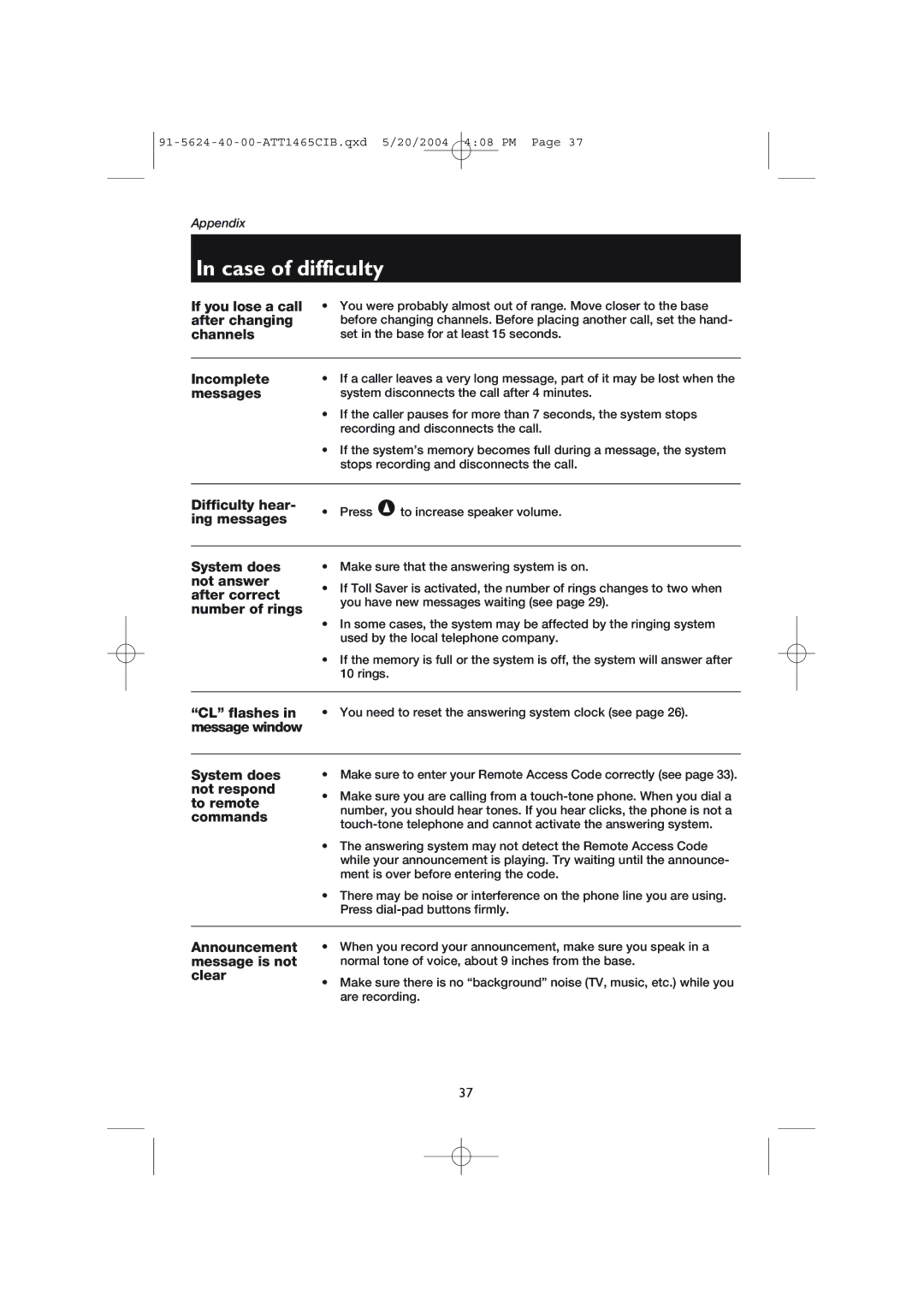 AT&T 1465 user manual If you lose a call 