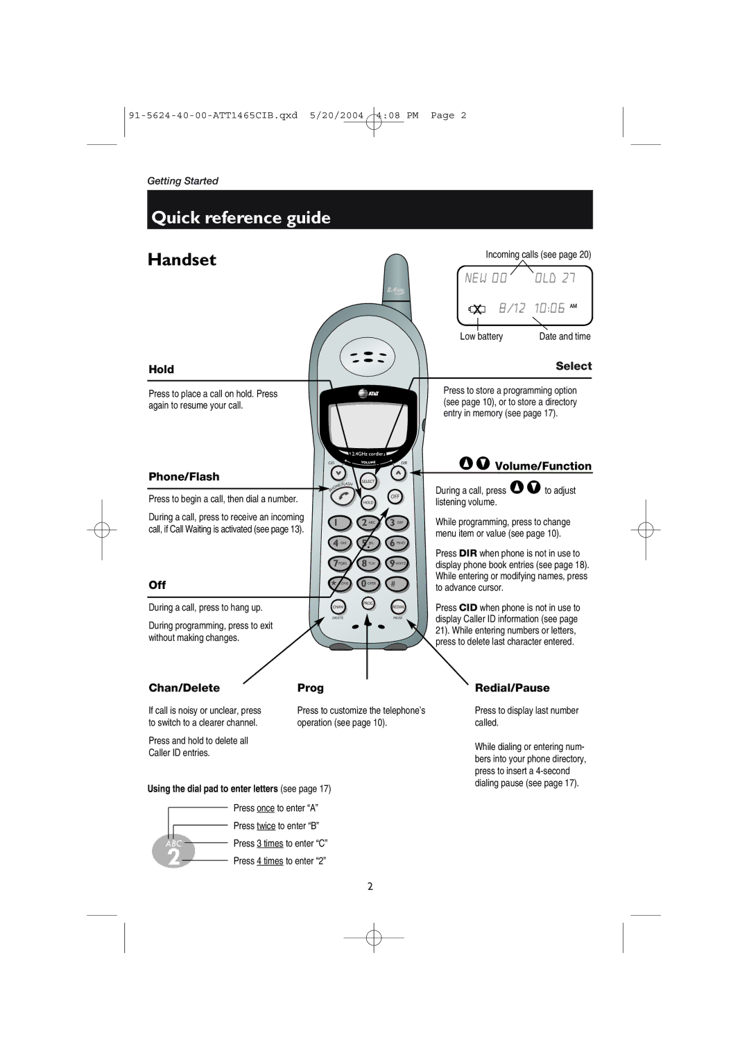 AT&T 1465 user manual Quick reference guide 