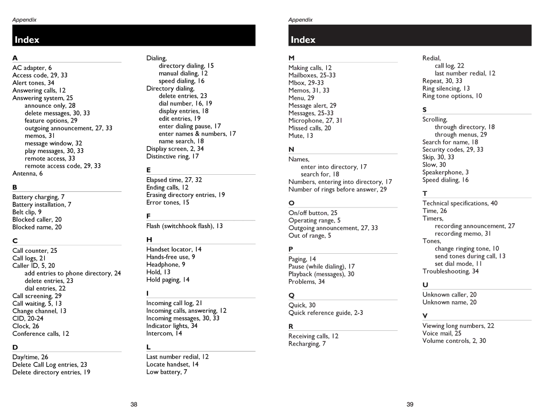 AT&T 1175, 1475 user manual Index 