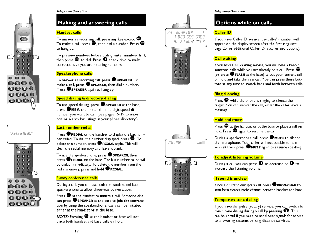 AT&T 1475, 1175 user manual Making and answering calls, Options while on calls 