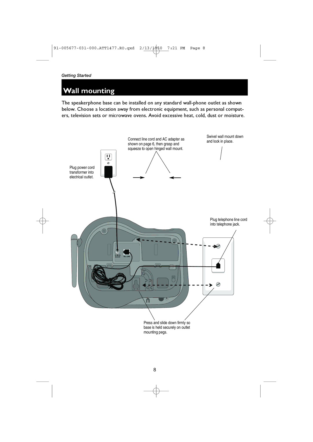 AT&T 1477 user manual Wall mounting 