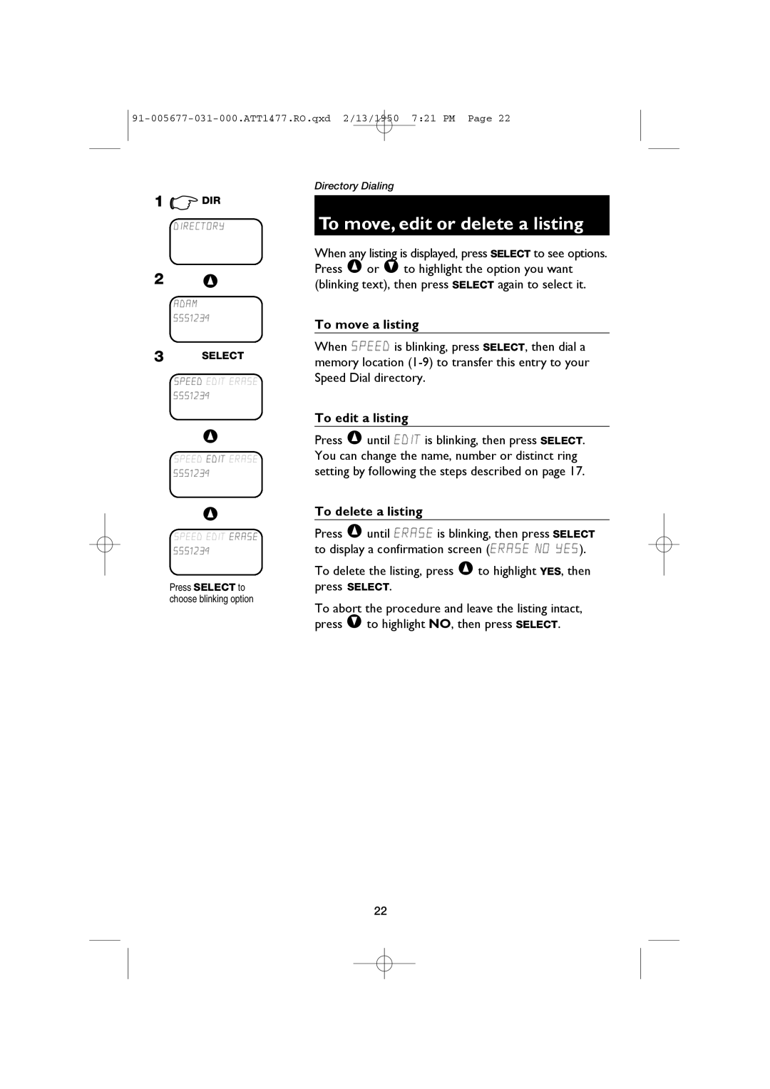 AT&T 1477 user manual To move, edit or delete a listing, To move a listing, To edit a listing, To delete a listing 