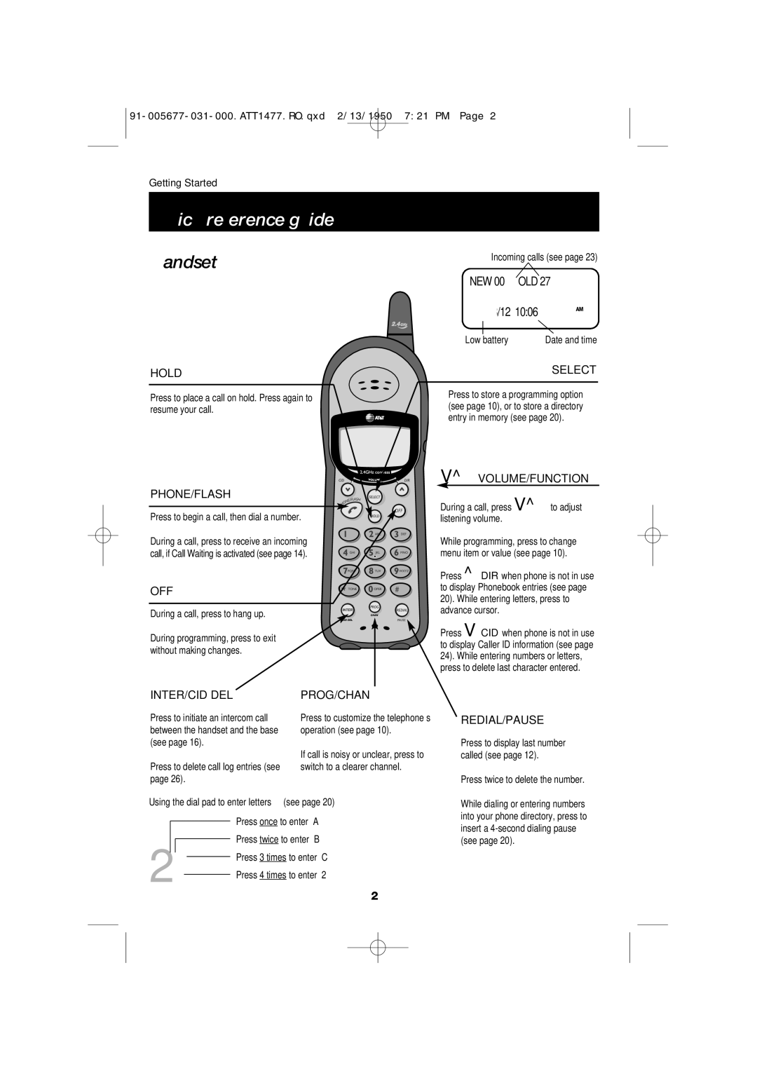 AT&T 1477 user manual Quick reference guide 